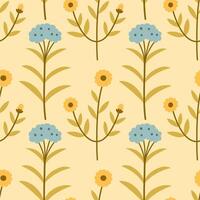 Spring flower pattern on yellow background. Flower flat pattern. Flower background. Perfect for fabric, textile, wallpaper, decor, print or packaging of products. vector