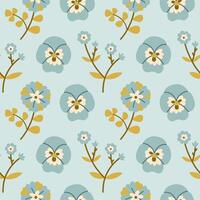 Spring flower pattern on blue background. Flower flat pattern. Flower background. Perfect for fabric, textile, wallpaper, decor, print or packaging of products. vector