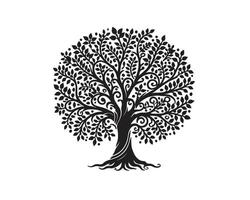 Black tree of life spreading roots and branches design vector