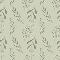 Herbal botanical pattern with green twigs on soft pastel background. Textile. vector