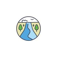 A river and trees in a circle with a line drawing vector