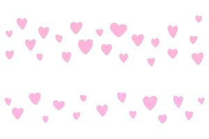 Pink hearts random scattered on horizontal. Romantic flying hearts random love background. Two random falling hearts arrangements vector