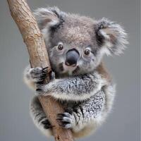 Koala, marsupial carnivore with fur, balance on tree branch in wildlife photo
