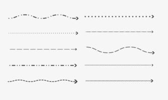 Set of dashed and dotted arrows. Emphasis signs vector