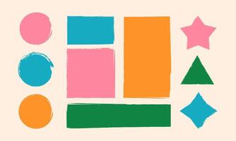 set of colorful grunge shape. Paint brush circles and rectangles template vector
