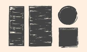 Set of Grainy Shapes. Ink circle and rectangles frames. Hand drawn painty brush forms vector