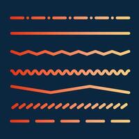 Orange neon gradient lines. Dashed and Waves Dynamic shapes collection on black background vector