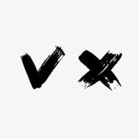 Correct and Wrong paint brush stroke. Check Mark and Cross vector