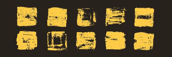 Yellow rectangles textured frames. Paintbrush background shapes on black vector