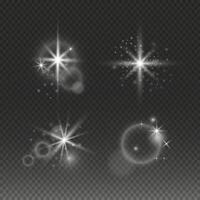 Set of glow stars. Abstract lighting effect, bright flare vector