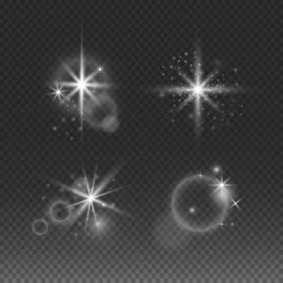Set of glow stars. Abstract lighting effect, bright flare