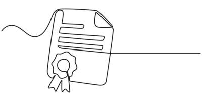 Continuous one Line drawing of Certificate Icon Single line llustration vector