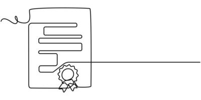Continuous One Line Drawing of Certificate Icon vector