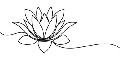 Lotus Flower and Water Lily Pads Continuous One Line Drawing Style with Copy Space and an Editable Stroke vector