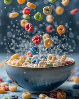 Enjoy a bowl of cereal with fresh berries as a nutritious breakfast option photo