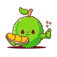 Cute and adorableDurian cartoon icon illustration. Tropical Fruit Concept Design. Hand drawn style. vector