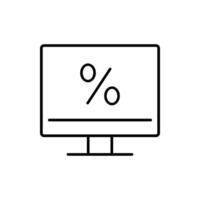 percentage symbol on computer screen icon over white background, line style, illustration vector