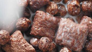 Cereal mix with milk creates a crunchy breakfast experience video
