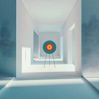 Reach the end of a clean minimalist hallway, focusing on the goal photo