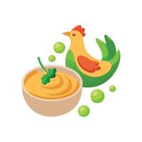 Tasty Chicken Peas Puree on White Background vector