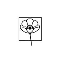 Minimalist Black and White Floral Illustration A Single Flower Centered Inside a Square Frame on a White Background, Showcasing Detailed Outlines. vector
