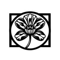 Stylized Black and White Floral A symmetrical flower within a circular and square frame, embodying elegance. vector