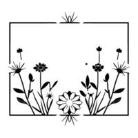 Minimalist Black and White Floral Frame with Botanical Elements and Decorative Border. vector