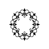 Elegant Black and White Floral Motif A symmetrical, stylized circular composed of blooming flowers and decorative elements, perfect for branding and . vector