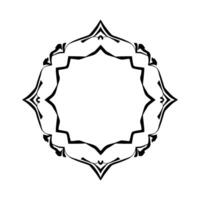 Geometric, symmetrical black floral element, ornate border, with elegant curves, delicate linework, and a modern, minimalist, clean aesthetic. vector