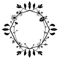 Elegant Black and White Floral Frame with Daisies and Leaves in a Diamond Shape, Isolated on White. vector