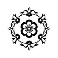 Symmetrical Black Floral in a Circle, Decorative Ornament on White Background, Detailed Botanical Motif. vector