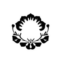 Symmetric Black and White Floral with a Central Flower, Budding Sprigs, and a Circular Frame. vector