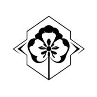 Elegant Black and White Floral Emblem, Stylized Flower Within a Hexagon and Diamond Frame, Minimalist and Symmetrical . vector