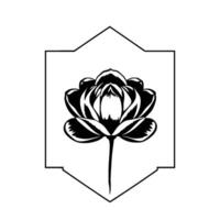 Elegant Black and White Lotus Flower Illustration Enclosed in an Ornate Frame, Evoking Serenity and Minimalist . vector