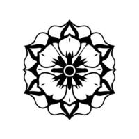 Symmetrical Black and White Floral Mandala Pattern with Intricate Petal on a Plain White Background. vector