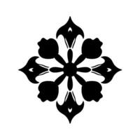 Symmetrical Black and White Floral Abstract on White Background, Featuring Petals Radiating from a Central Hub, Minimalist Art. vector