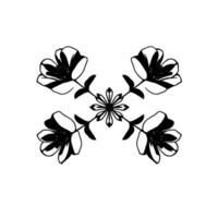 Symmetrical Floral in Monochrome with Four Blossoms Emanating from a Central Smaller Flower, Black and White Art. vector