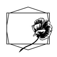 Geometric Floral Arrangement Black Poppy Inside Angular Frame, Minimalist , Isolated on White, Elegant, Decorative. vector
