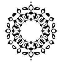 Intricate symmetrical black and white floralinspired geometric mandala with detailed petallike shapes and open center. vector