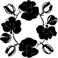 Elegant monochromatic floral circular arrangement of stylized anemone and tulip blooms, set on a white background. vector