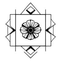 Geometric Black and White Floral Mandala, Symmetrical Centered on Flower within Square and Angular Shapes. vector