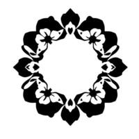 Circular Floral with Black and White Silhouette, featuring stylized flower blossoms arranged symmetrically, creating a bold, elegant, and decorative pattern. vector