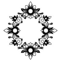Intricate Black Floral Diamond Frame A Detailed Illustration with Bold Outlines and a Circular Center on White Background. vector