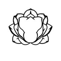 Symmetrical black and white line art of a lotus flower, showcasing its layered petals and minimalist aesthetic on a white background. vector