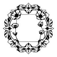 Illustration of a Monochromatic Floral Border with a Square Center for Elements, Emphasizing Nature and Elegance. vector