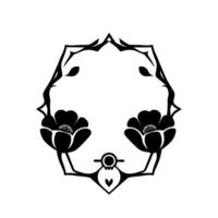 Intricate Black Floral Border with Poppylike Blossoms and Geometric, Symmetrical Structure, Decorative, Elegant. vector