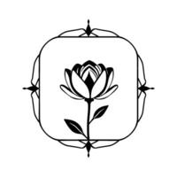 Elegant Black and White Floral Motif within a Geometric Ornamental Frame, Symbolizing Purity and Grace. vector