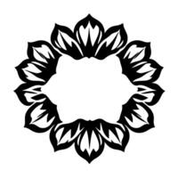 Symmetrical Black Floral with White Center, a Circular Ornament for Elements. vector