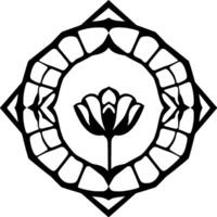 Intricate Black White Floral Mandala A Central Lotus Within a Circular, Geometric Frame, Inside a Square. vector