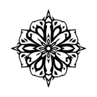Symmetrical Black White Floral Mandala with Intricate Geometric Patterns and Pointed Petals on a White Background. vector